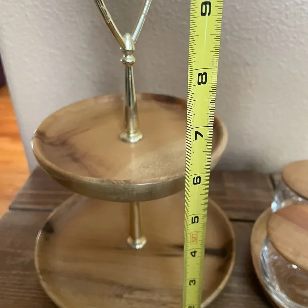 MCM Myrtlewood Vintage Condiment Set with Two Tiered Myrtlewood Snack Service